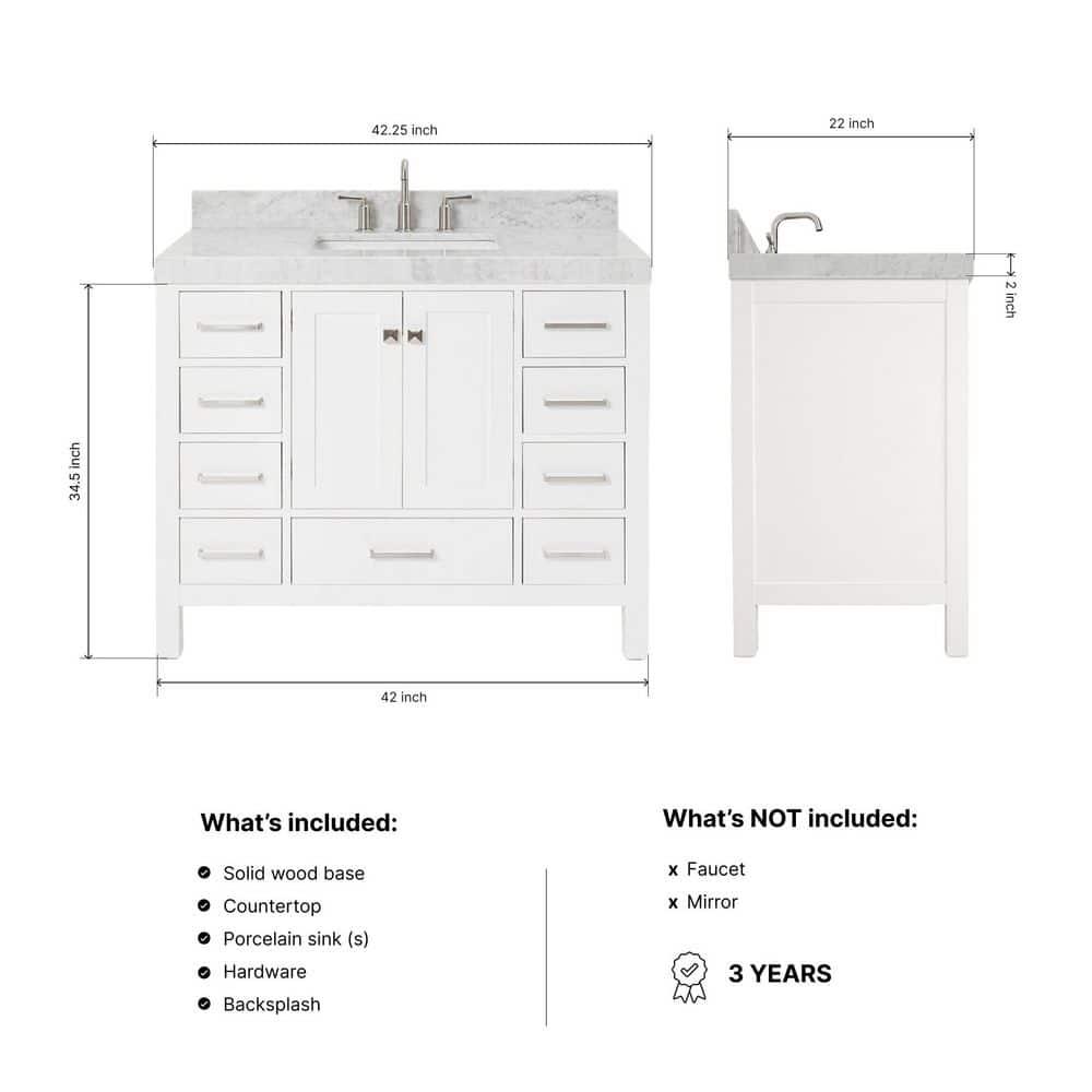 Cambridge 42'' Single Bathroom Vanity with Carrara Marble Top