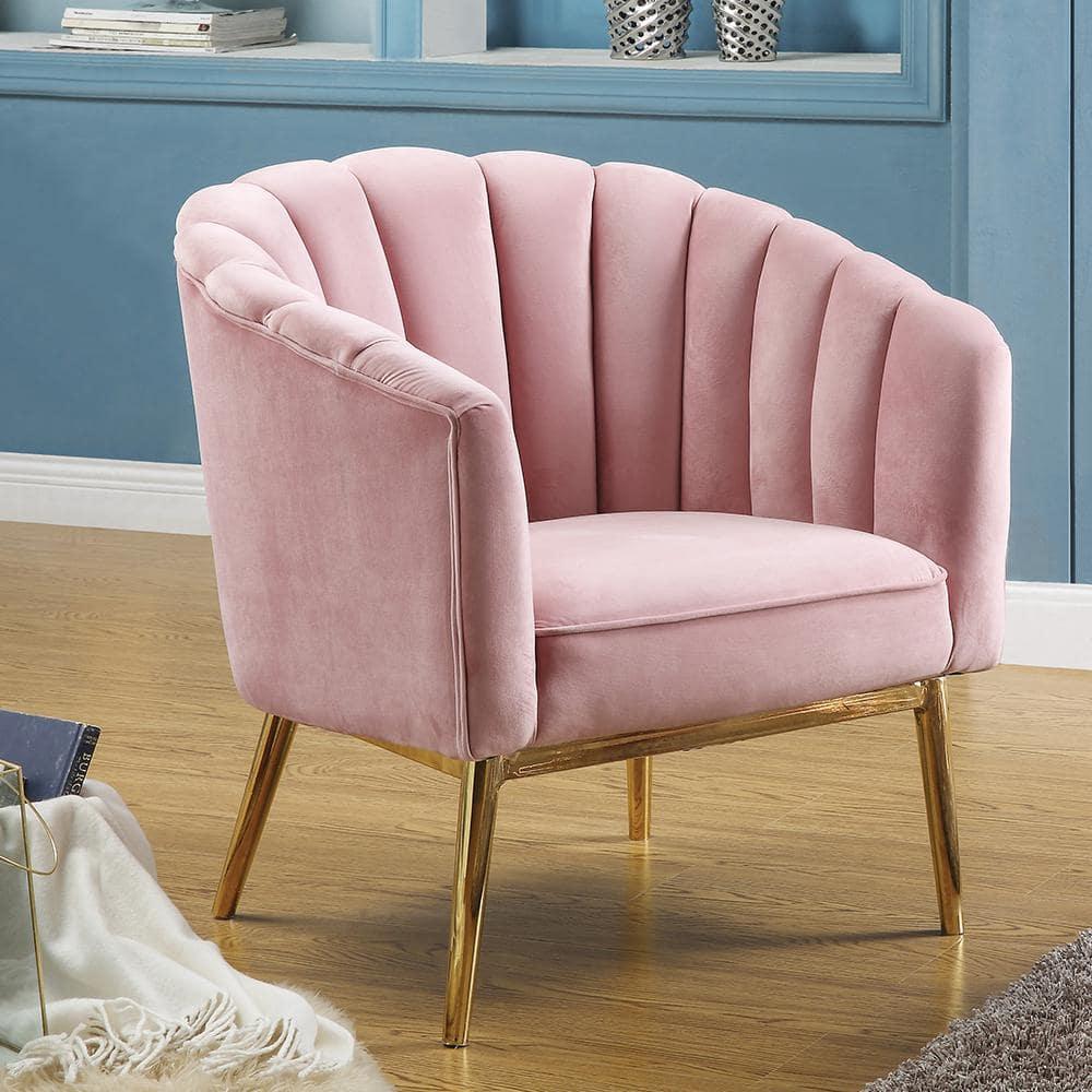31" Colla Accent Chair Blush Pink Velvet/Gold Finish - Acme Furniture: Tufted, Leather Upholstery, Wood Frame