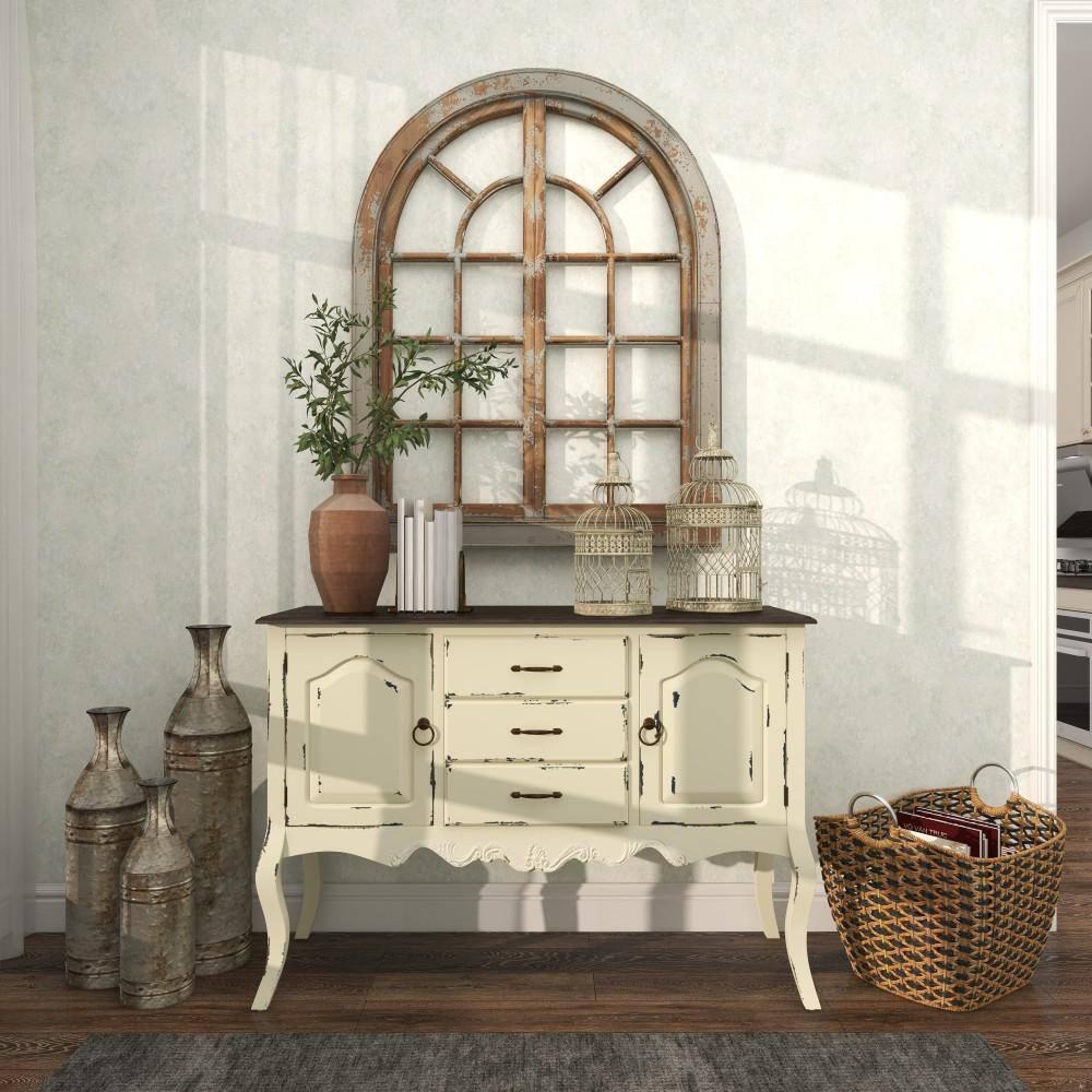 DecMode Cream Vintage Metal Birdcage with Crisscross Vertical Bars and Floral Embossed Design, Set of 2 21", 18"H
