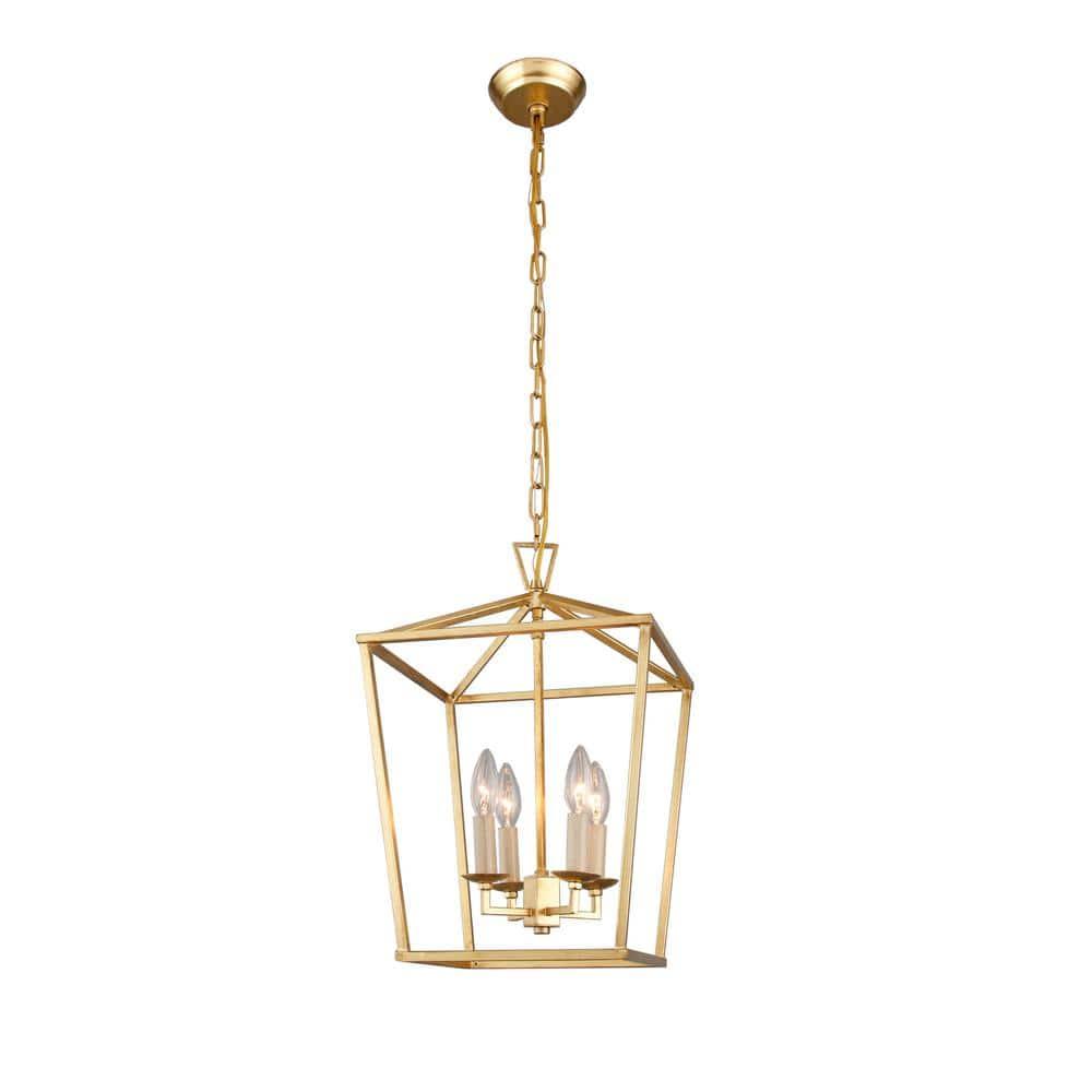 AA Warehousing 4 Light Caged Chandelier in Gold Finish - Gold Finish - Gold Finish