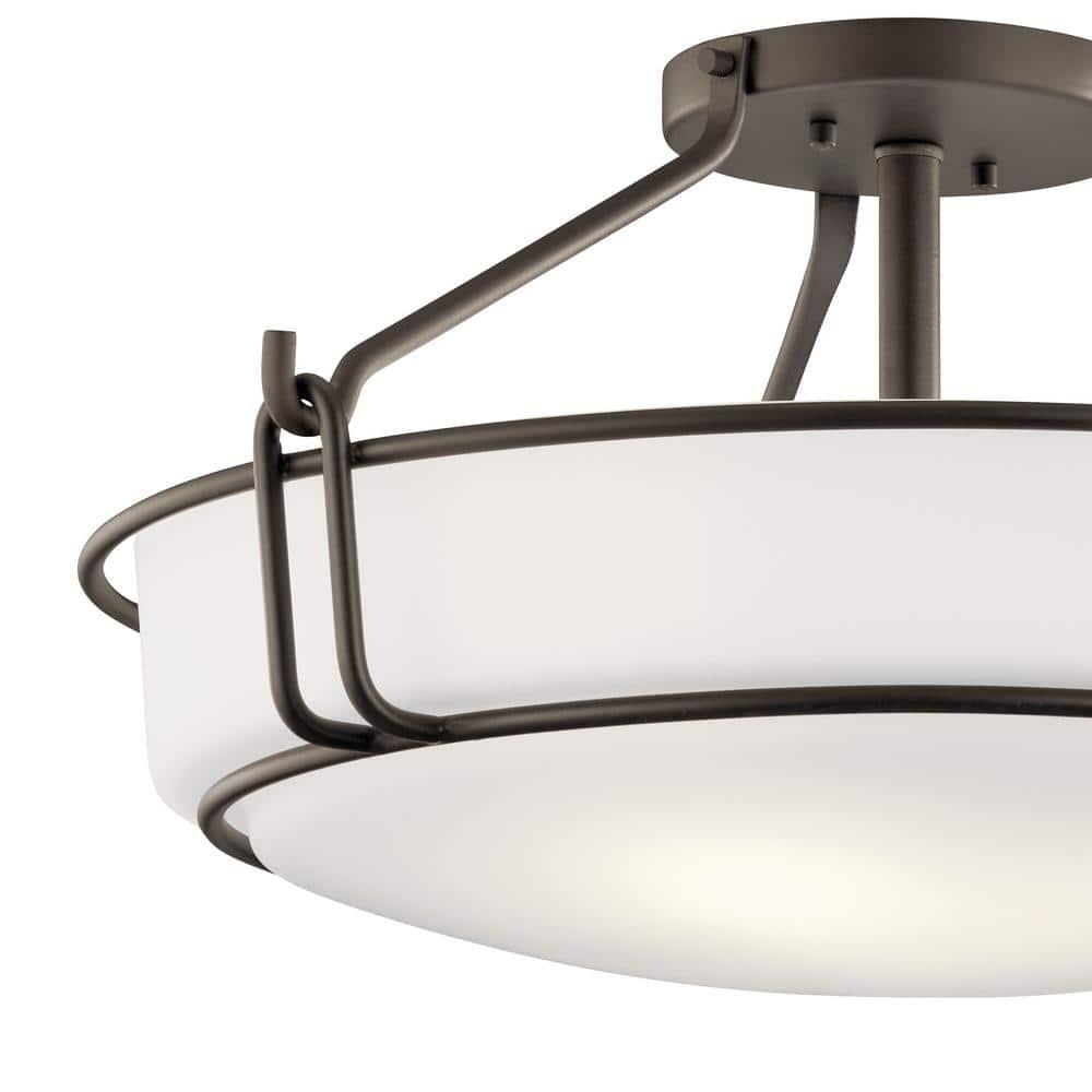 Alkire 22" Olde Bronze Semi-Flush Ceiling Light with Satin Etched Glass