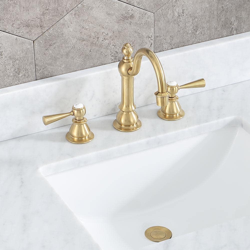 Water Creation  Satin Brass High Arc Torch Lever Handle True Brass Lavatory Faucet
