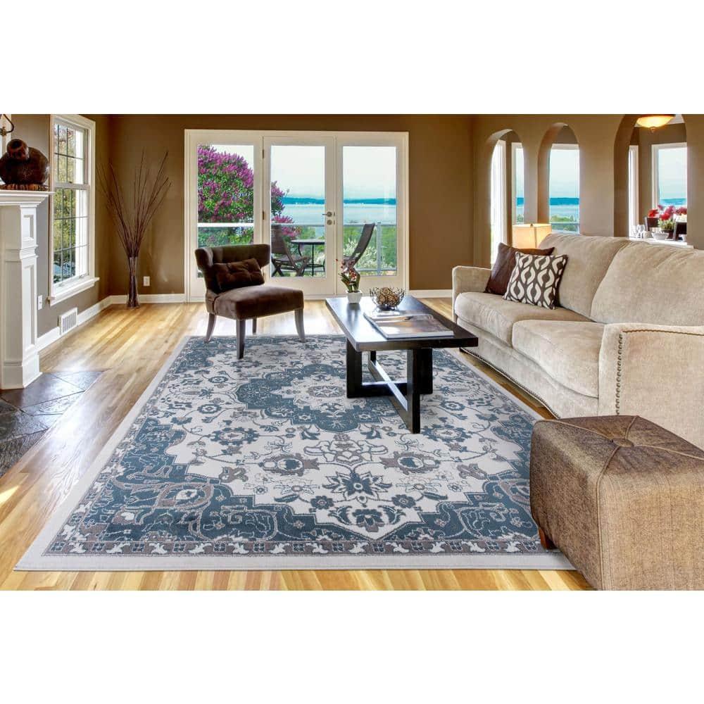 Madison Collection Royal Medallion Ivory 7 ft. 10 in. x 9 ft. 10 in. Area Rug