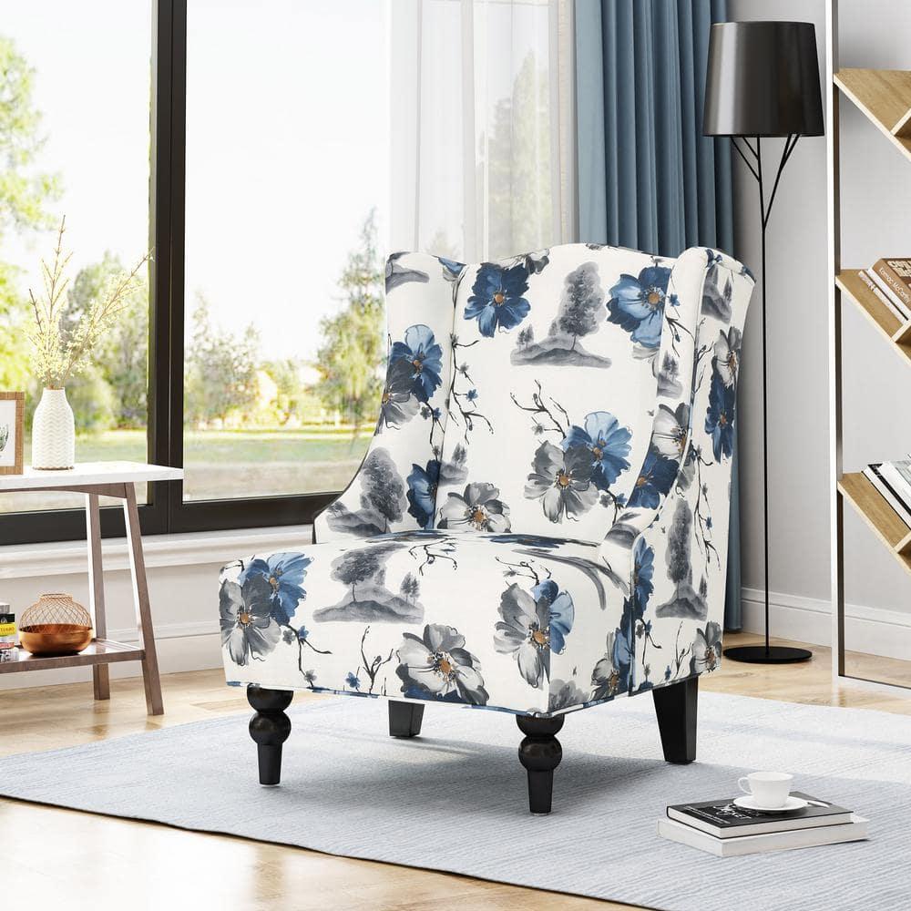 Toddman High-Back Club Chair Floral Print Blue - Christopher Knight Home: Upholstered, Birch Wood Legs