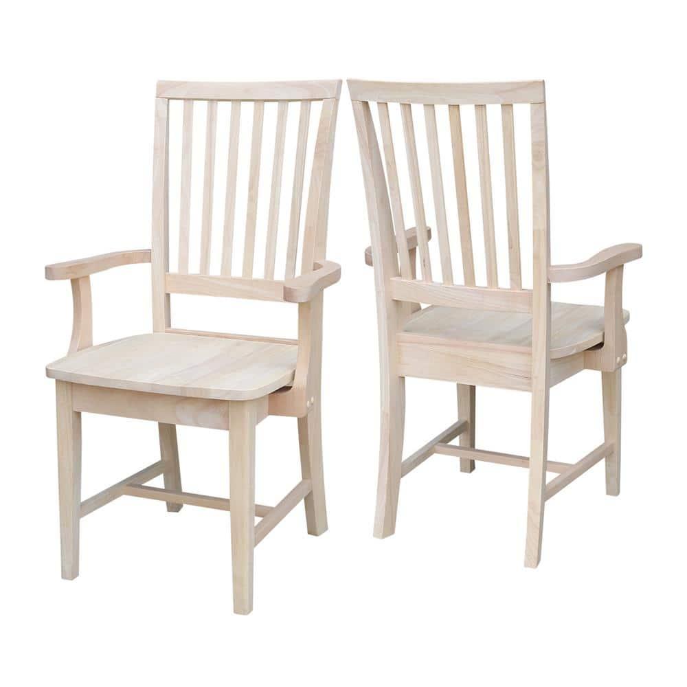 Mission Side Chair with Arms Unfinished - International Concepts: Solid Wood, Slat Back, Kitchen Furniture