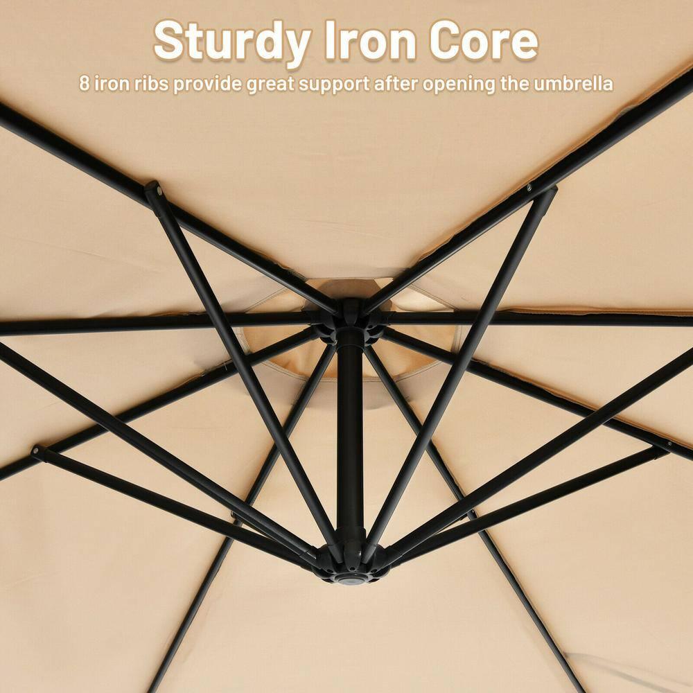 Costway  10 FT Patio Offset Umbrella w/8 Ribs Cross Base Tilt Beige