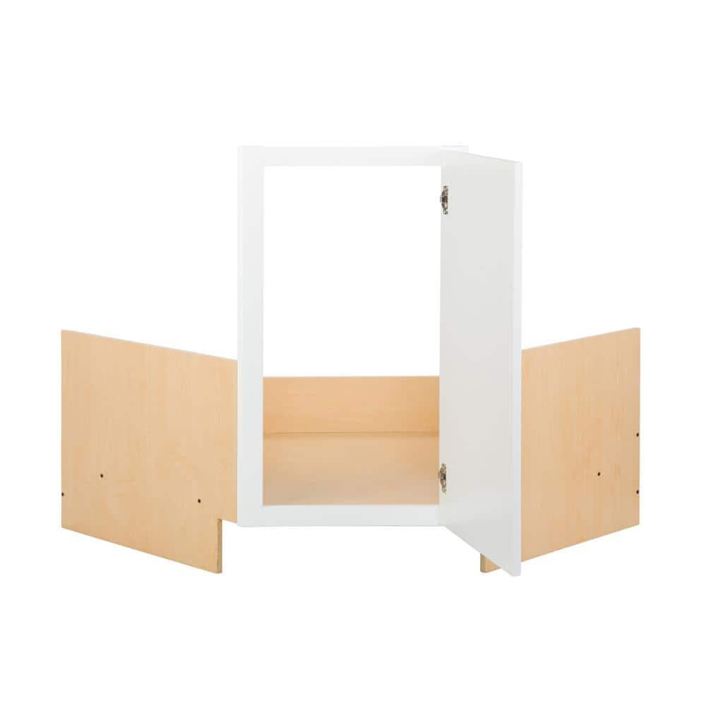 Shaker 36 in. W x 24 in. D x 34.5 in. H Ready to Assemble Corner Sink Base Kitchen Cabinet in Satin White without Shelf