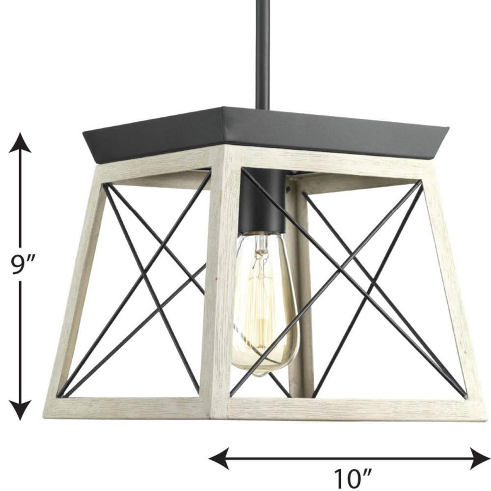 Progress Lighting Briarwood 1-Light Mini-Pendant, Steel, Graphite Finish, Faux-Painted Wood Enclosure