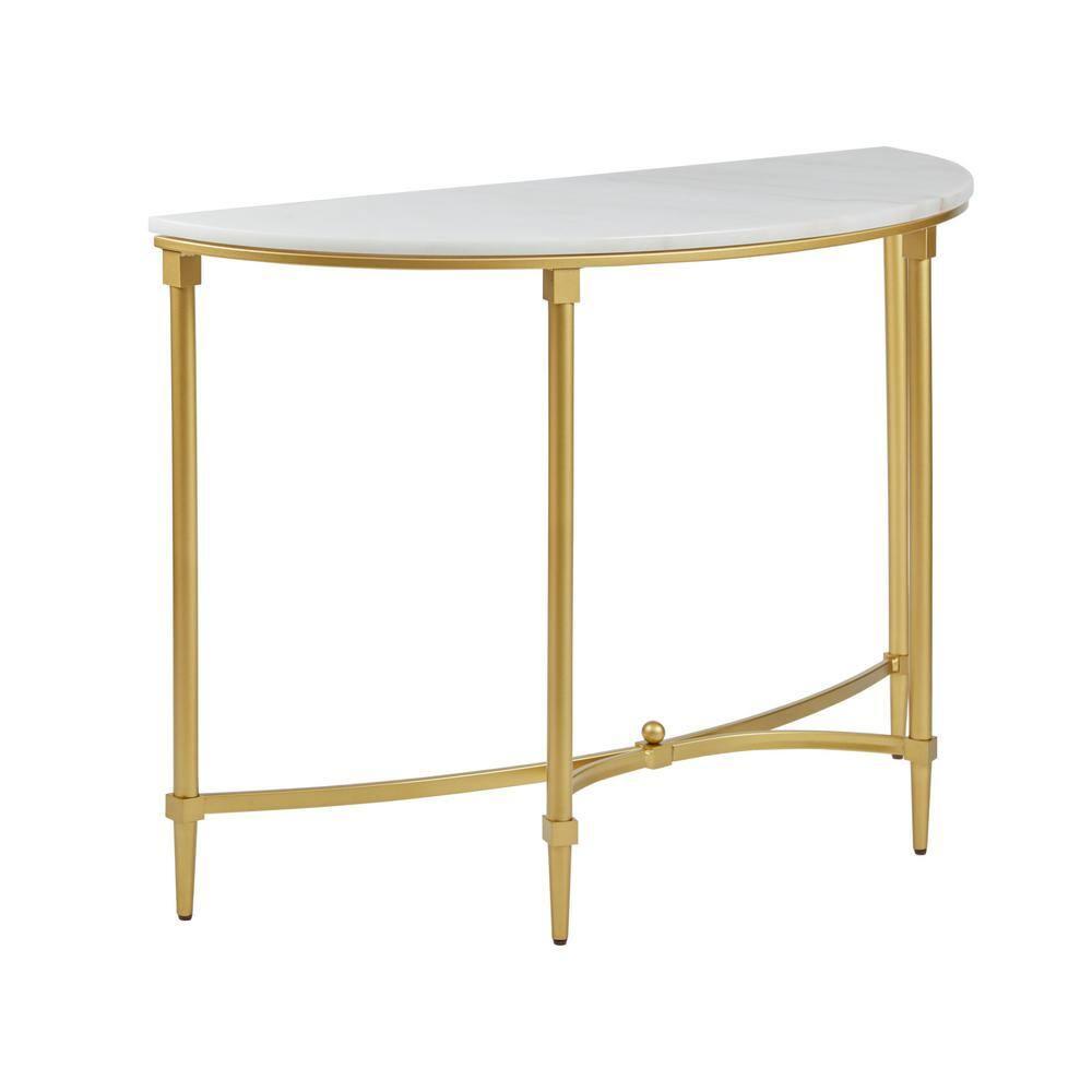 Bordeaux Marble Top Half-Moon Gold Metal Console Table