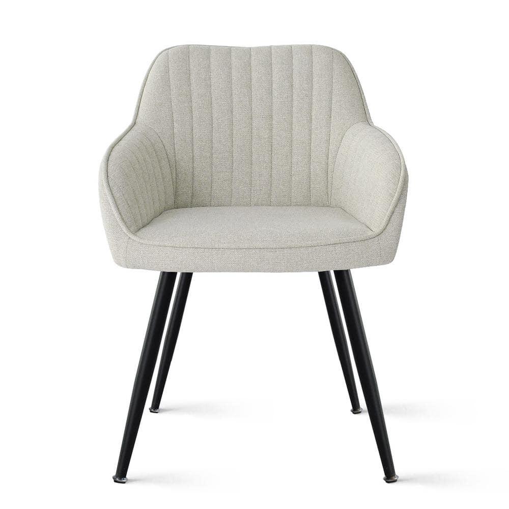 Boston Fabric Dining Chairs Set Of 2,Durable Beige Upholstered Armrest Dining Chairs,Dining Chairs with Backrest and Metal Legs-Maison Boucle