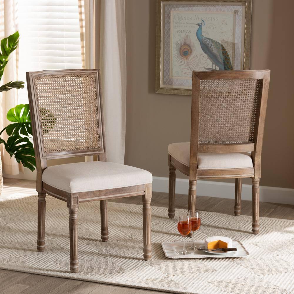 Antique Brown & Beige Rattan Cane High-Back Arm Chair