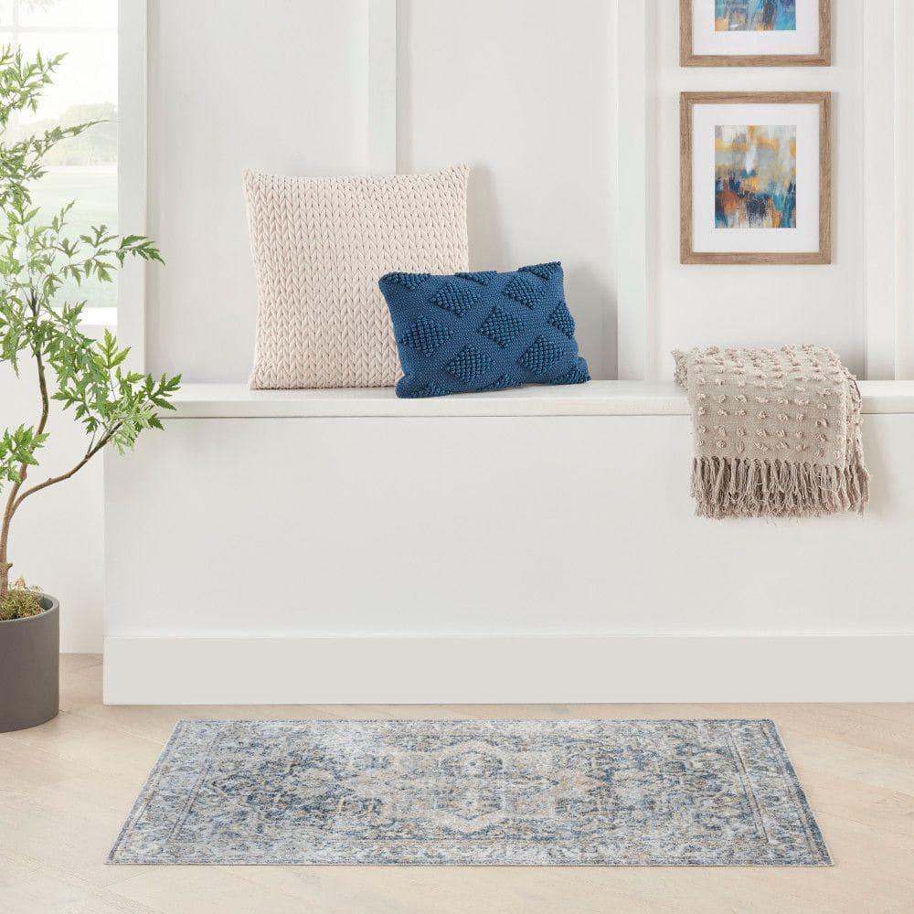 Nourison Astra Machine Washable Vintage Medallion Indoor Rug Grey/Blue 2'2" x 4'