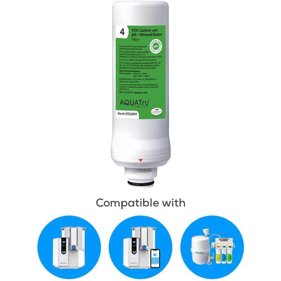 AquaTru Stage 4 Replacement VOC Filter with pH+ Mineral Boost for AquaTru Classic, Connect & Under Sink, 1 Pack