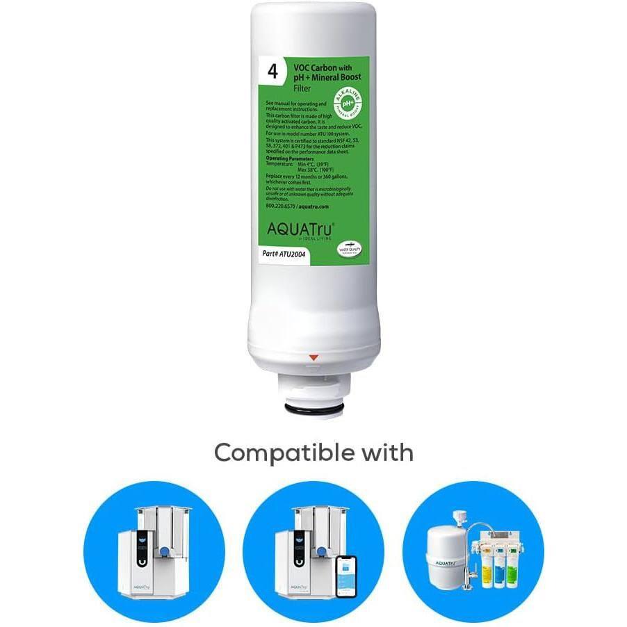 AquaTru Stage 4 Replacement VOC Filter with pH+ Mineral Boost for AquaTru Classic, Connect & Under Sink, 1 Pack