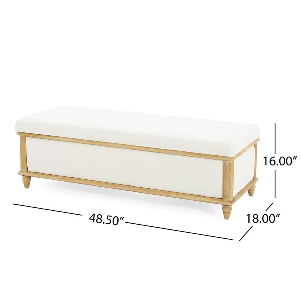 GDF Studio French Country Fabric Storage Ottoman Bench with Weathered Wood Frame, White