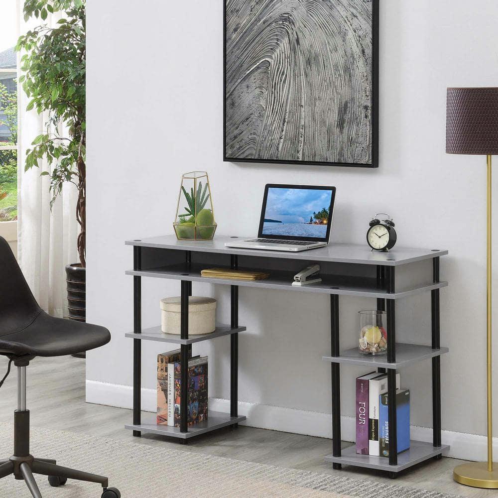Designs2Go No-tools Student Desk in Gray Wood Finish and Black Steel Poles