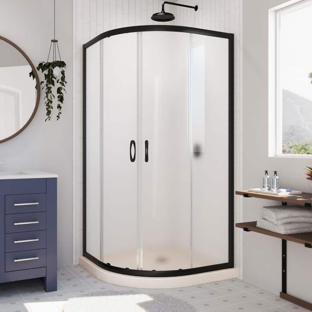 Prime 36" W x 36" D x 74.75" H Semi-Frameless Round Sliding Shower Enclosure with Base Included