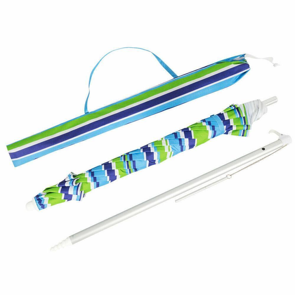 Tangkula 6.5Ft Beach Umbrella w/ Tilt Mechanism Sand Anchor Carrying Bag Blue + Green
