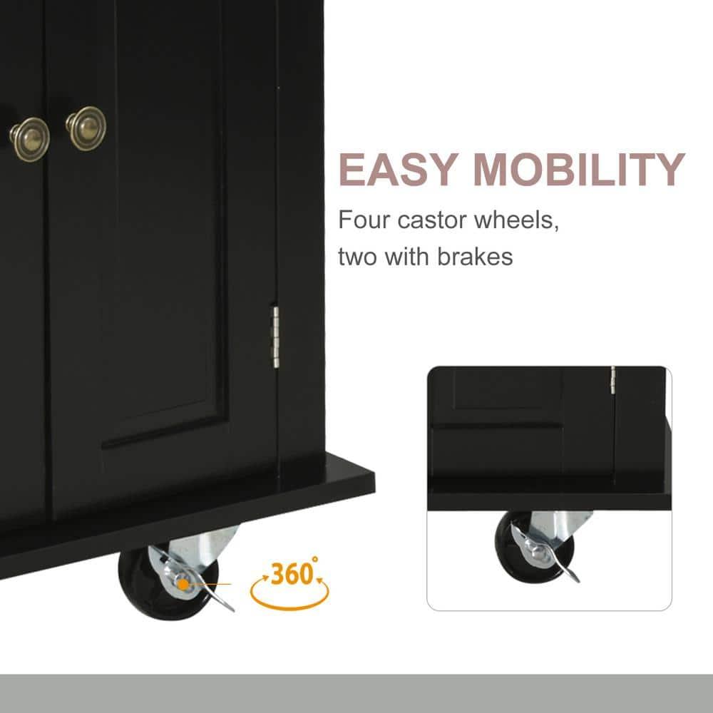 HOMCOM Kitchen Island on Wheels, Rolling Cart with Rubber Wood Top, Spice Rack, Towel Rack & Drawers for Dining Room, Black