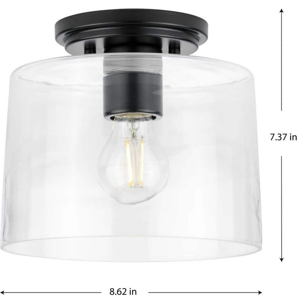 Progress Lighting, Adley Collection, 1-Light Flush Mount, Matte Black, Clear Glass Shade