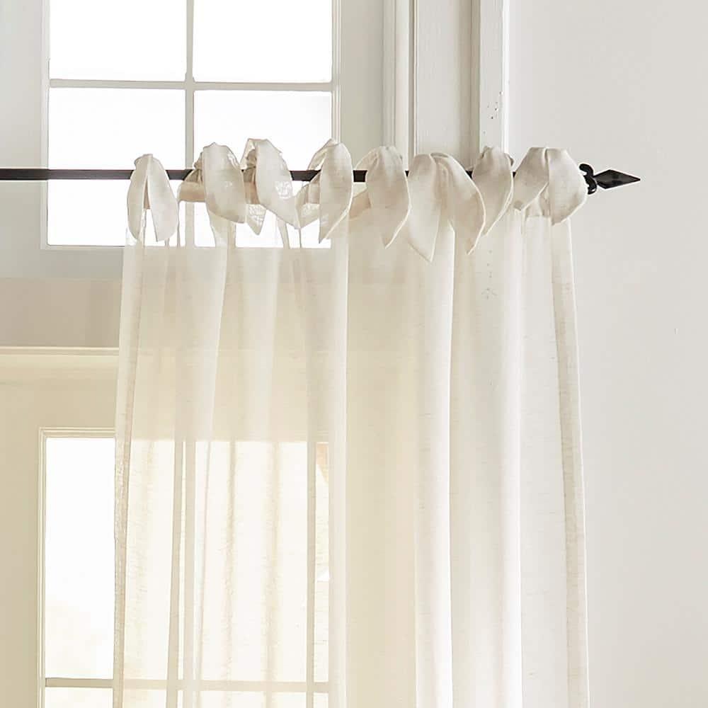 Vienna Tie-Top Cottagecore Sheer Single Window Curtain Panel Panel - 52" x 84" - Off White - Elrene Home Fashions