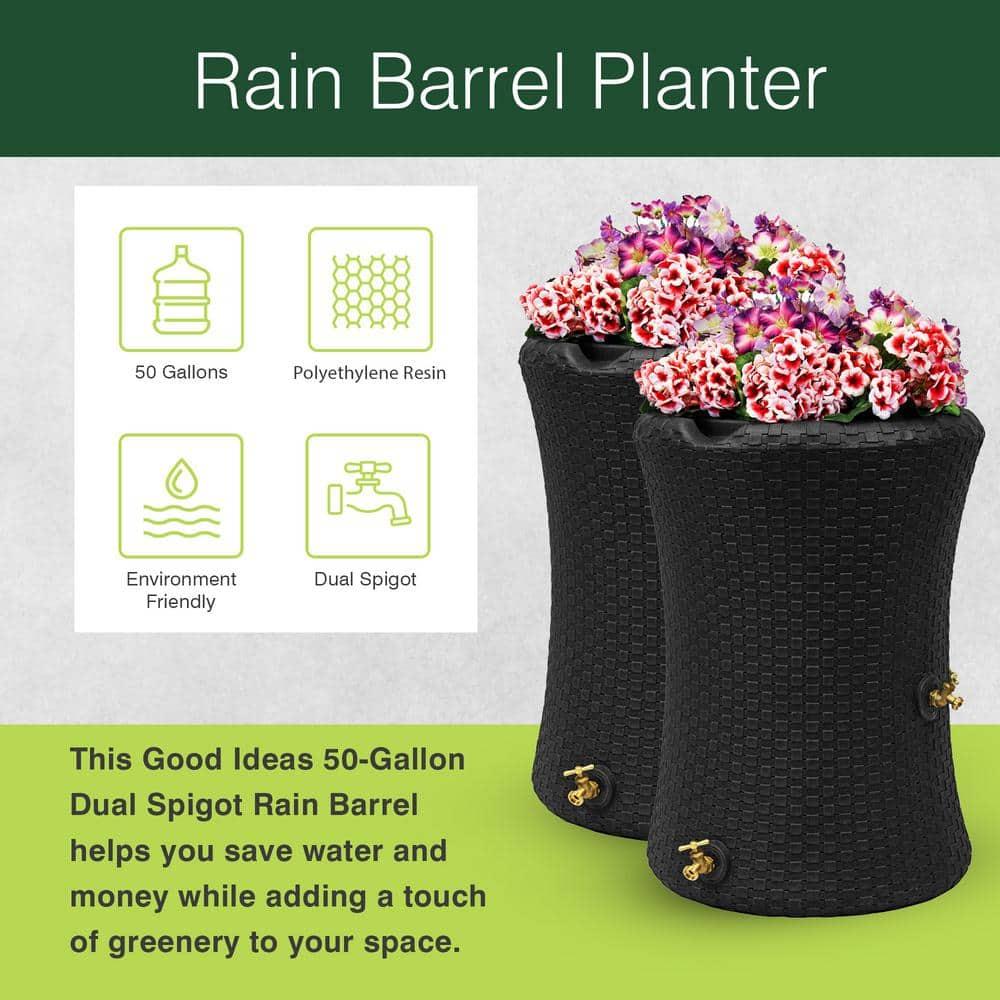 Good Ideas Good Ideas 50 Gallons Plastic Drainable Dual Overflow Planter Rain Barrel