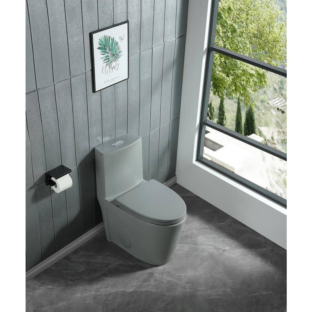 1.1/1.60 GPF Dual-Flush One Piece Toilet, Water-Saving Elongated Comfort Height Floor Mounted, Soft Close 1000 Gram Map Flushing Score Toilet, Light Grey 23T01-LG
