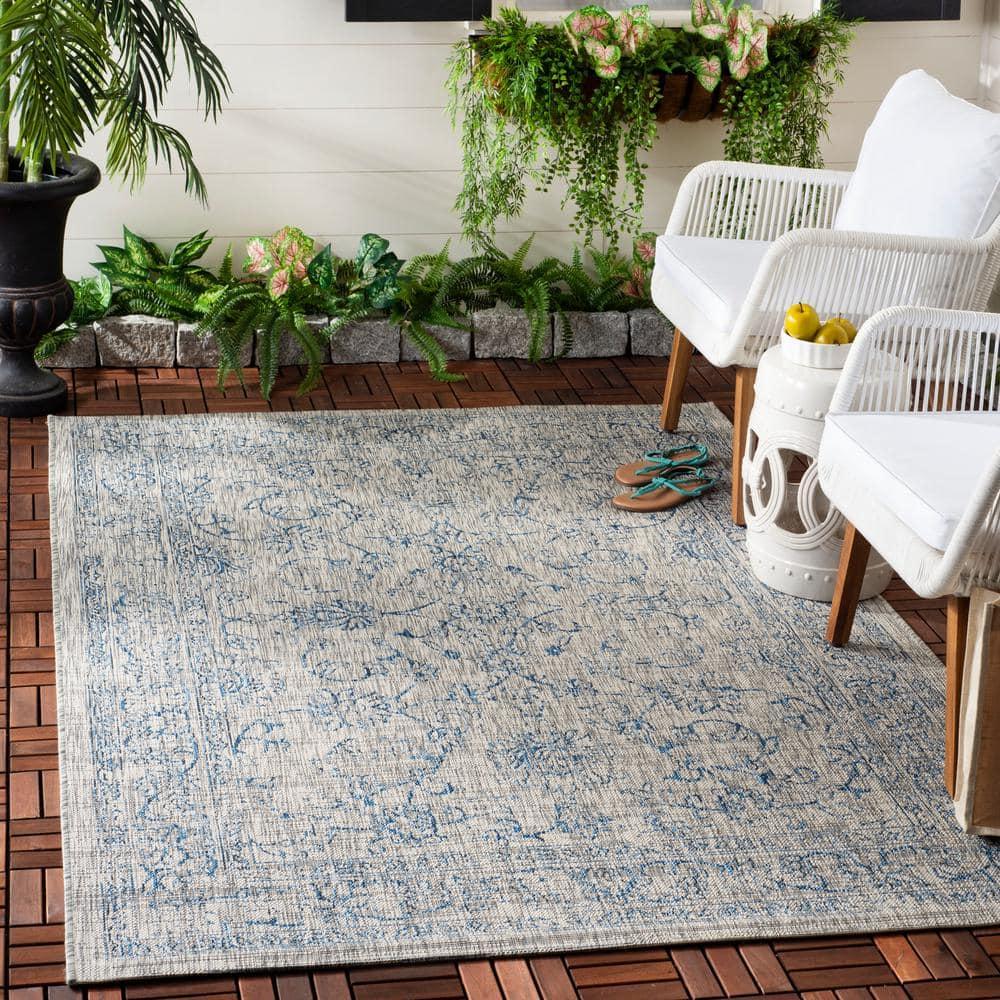 Courtyard CY8680 Power Loomed Indoor and Outdoor Area Rug - Grey/Navy - 8'x11' - Safavieh