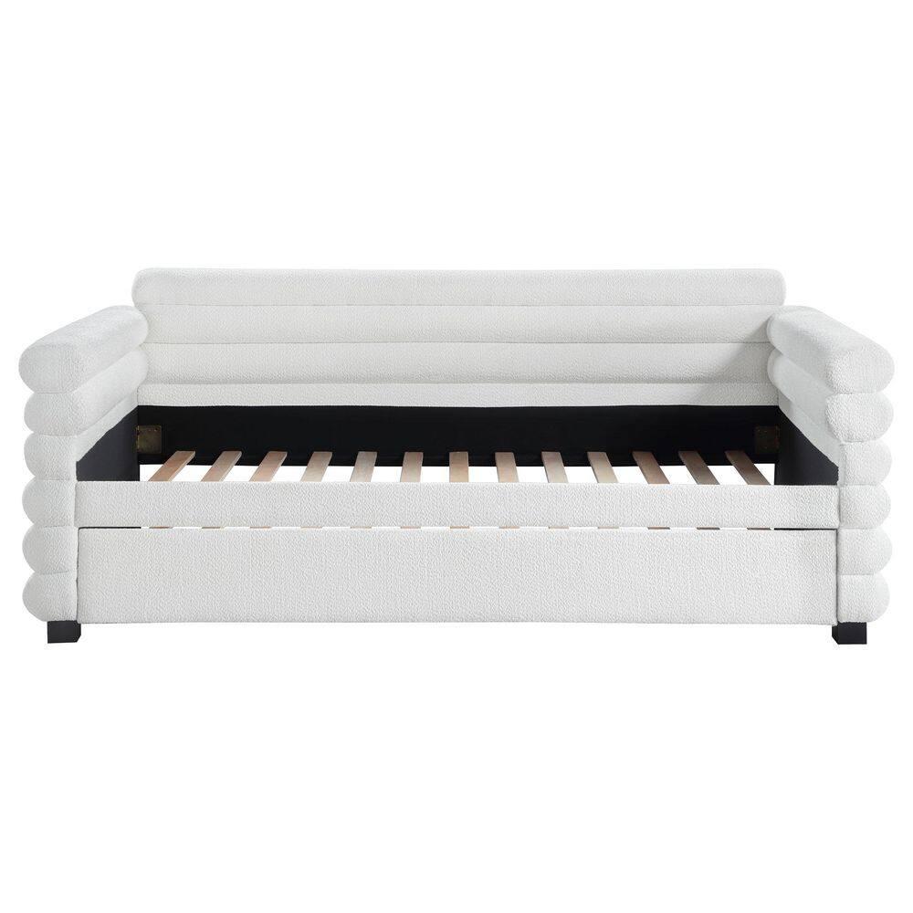 Coaster Patricia Boucle Fabric Upholstered Twin Day Bed with Trundle White