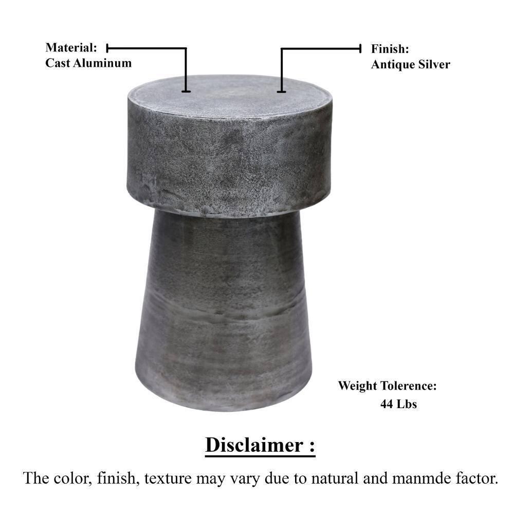 17 Stories Vintage Accent Side Table, 15.5 Inch Round, Antique Silver Cast Aluminum Drum Base