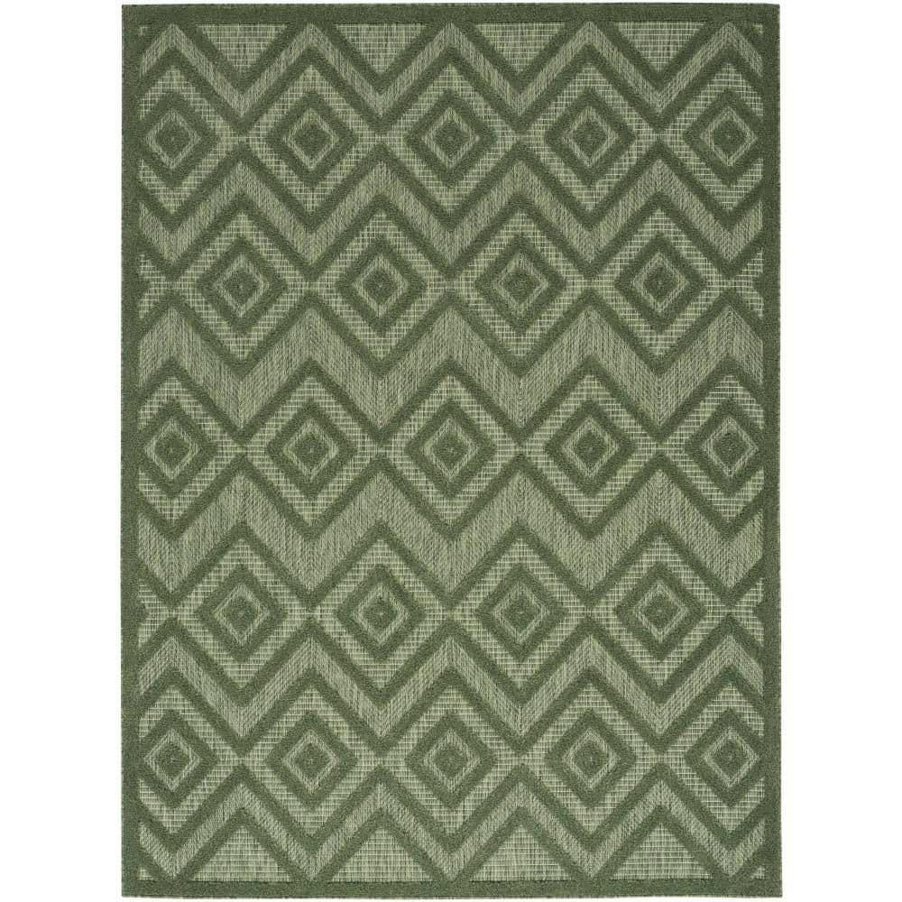 Nourison Versatile Diamond Geometric Flatweave Indoor Outdoor Area Rug Green 5' x 7'