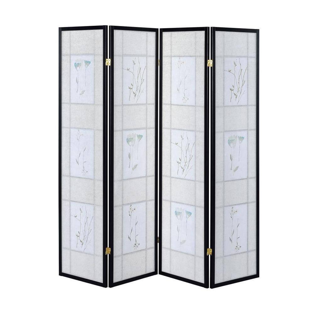 4-Panel Folding Screen with Floral Motif, Multicolor