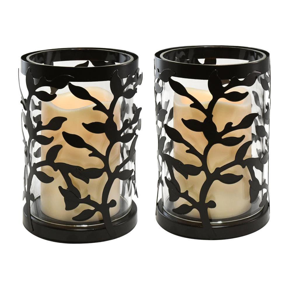 The Holiday Aisle® Black Vine Hurricanes with LED Candles (Set of 2)