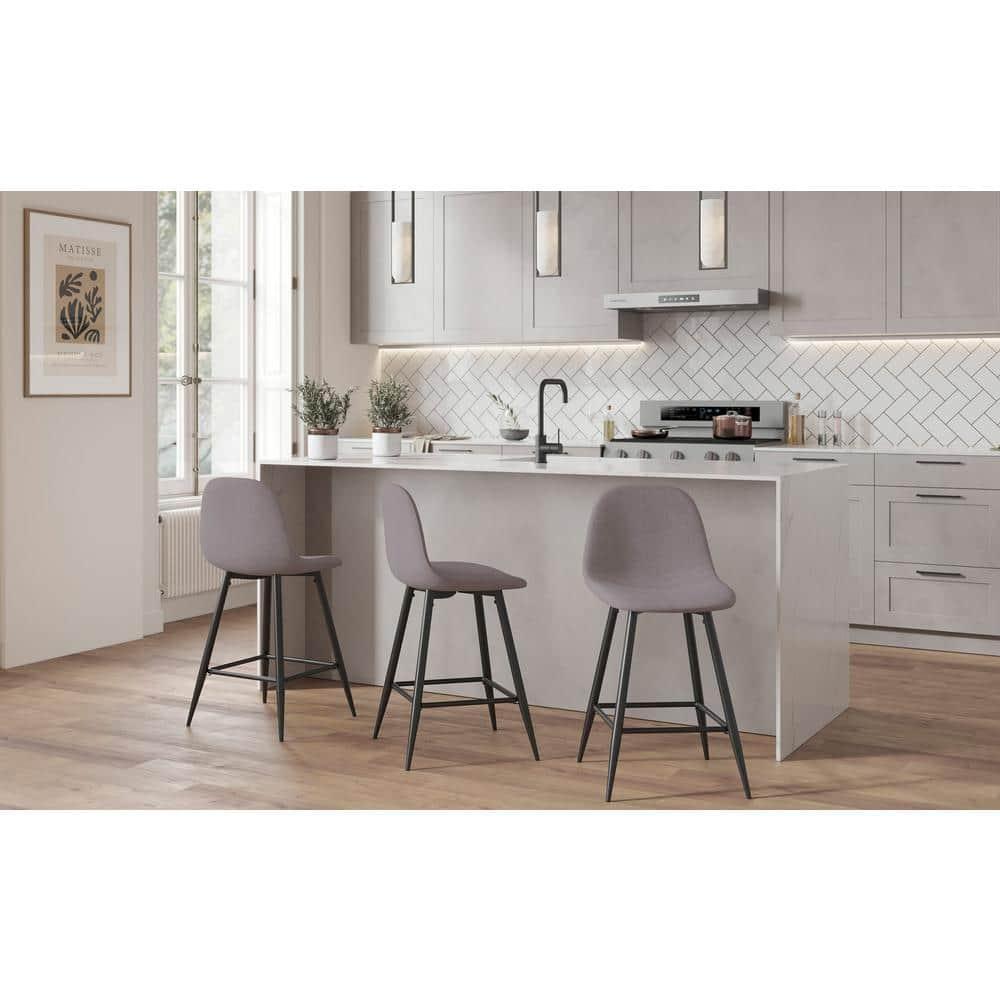 Set of 2 Pebble Counter Height Barstools Black/Light Gray - LumiSource: Upholstered Metal Frame, 250lb Capacity