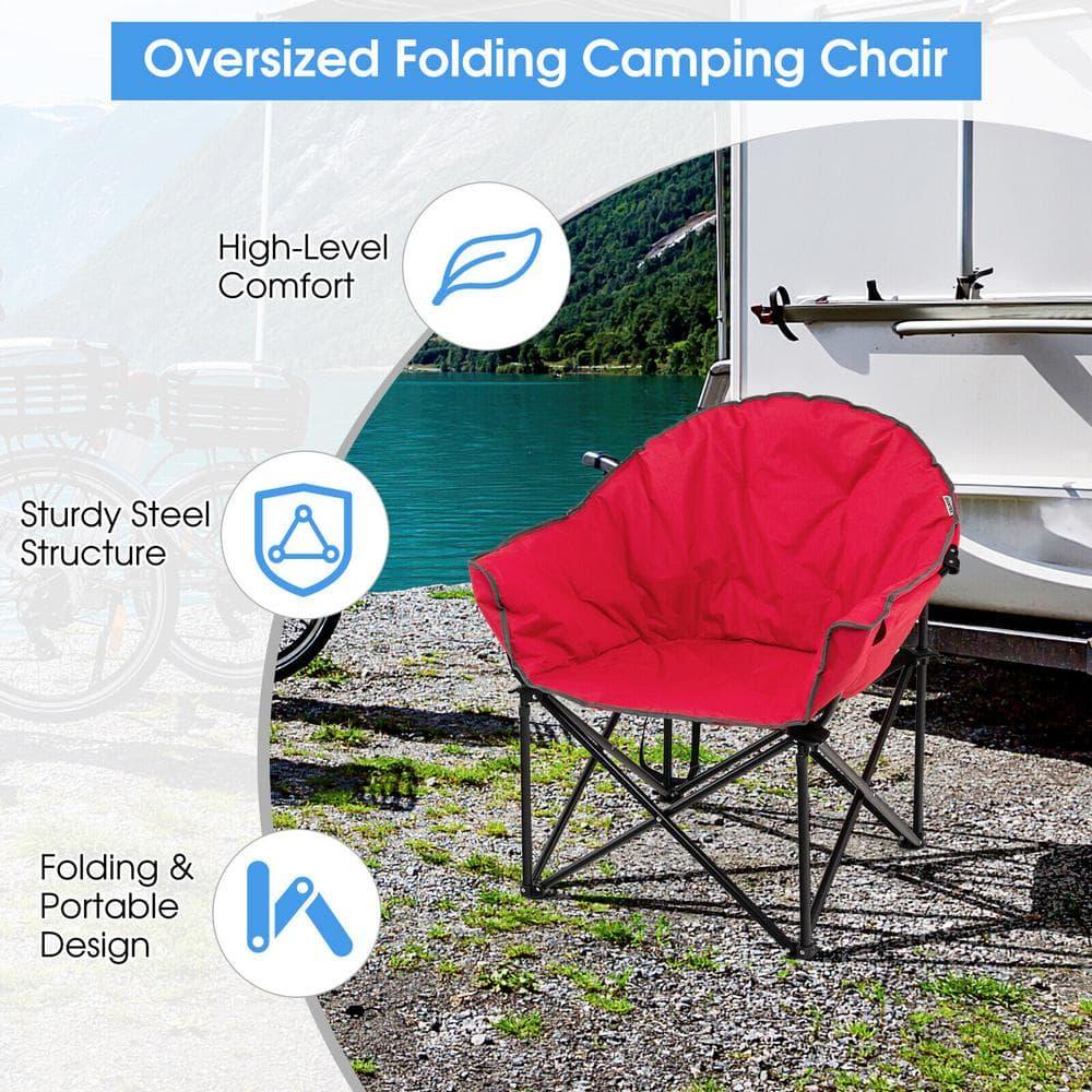 Costway Oversized Folding Padded Camping Moon Saucer Chair Bag Outdoor Fishing Red