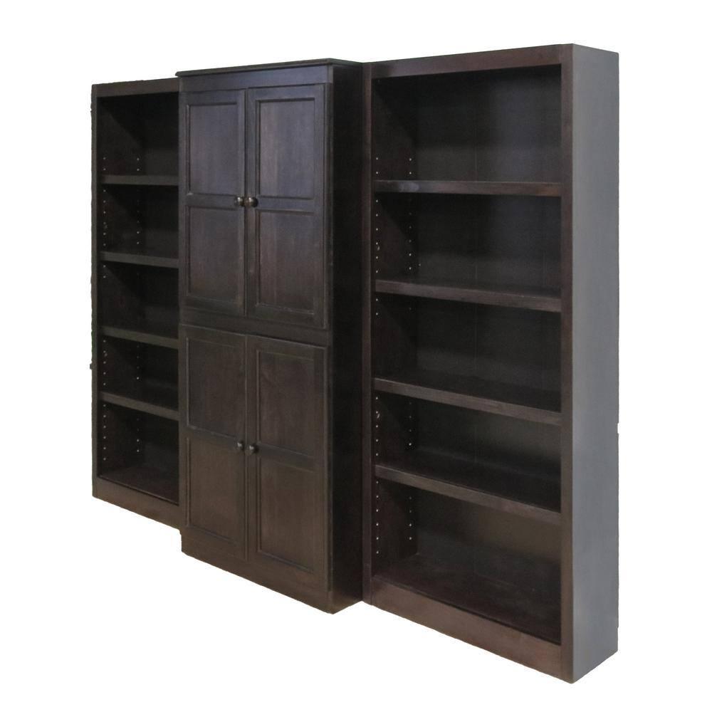 Concepts in Wood 15 Shelf Bookcase Wall with Doors, 72 inch Tall - Espresso Finish