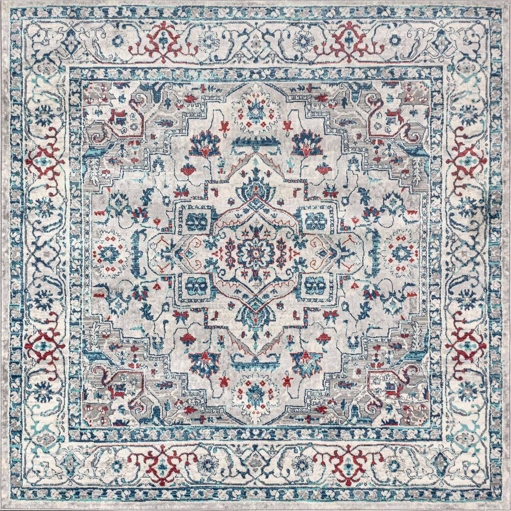 5'x5' Modern Persian Vintage Medallion Area Rug, Light Grey/Blue - JONATHAN Y