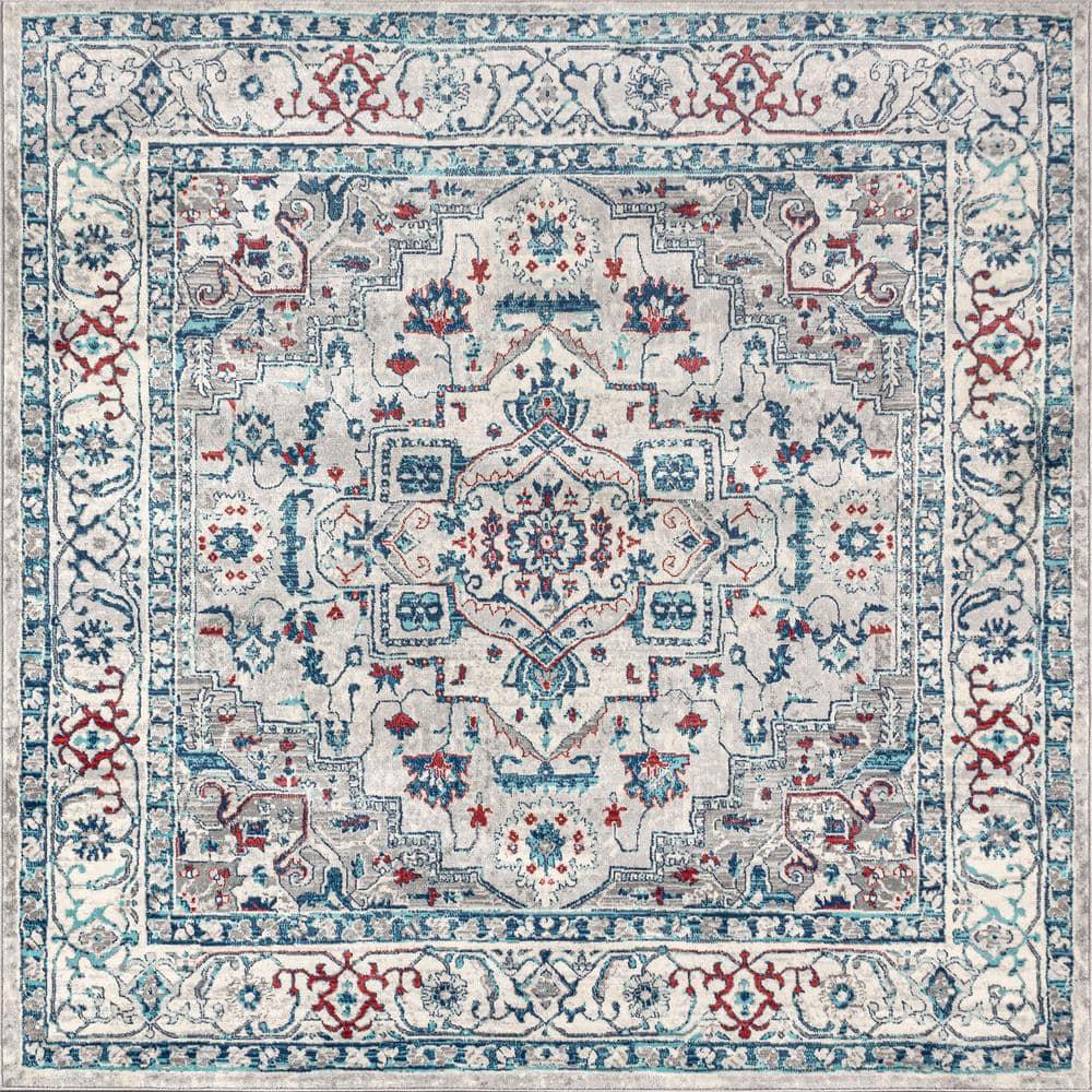 6'x6' Modern Persian Vintage Medallion Area Rug, Light Grey/Blue - JONATHAN Y