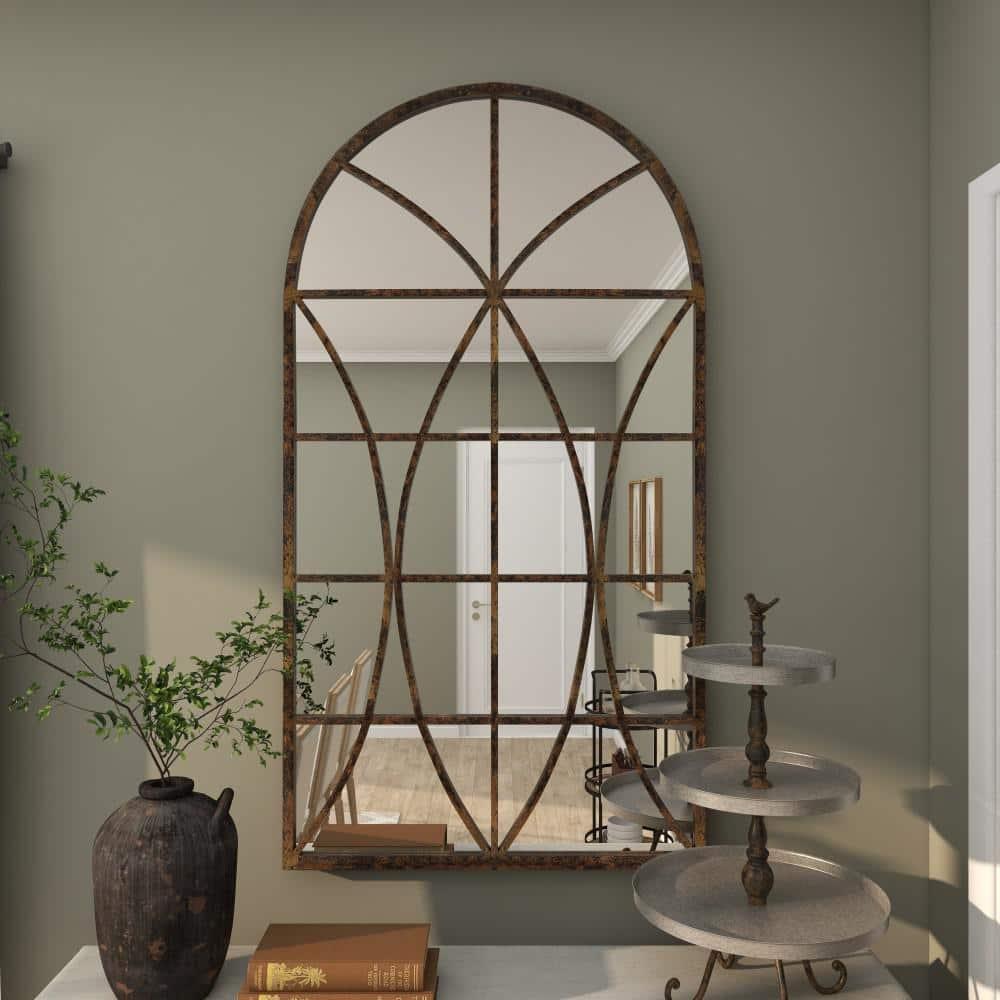 One Allium Way® Metal Window Pane Inspired Room Wall Mirror with Arched Top