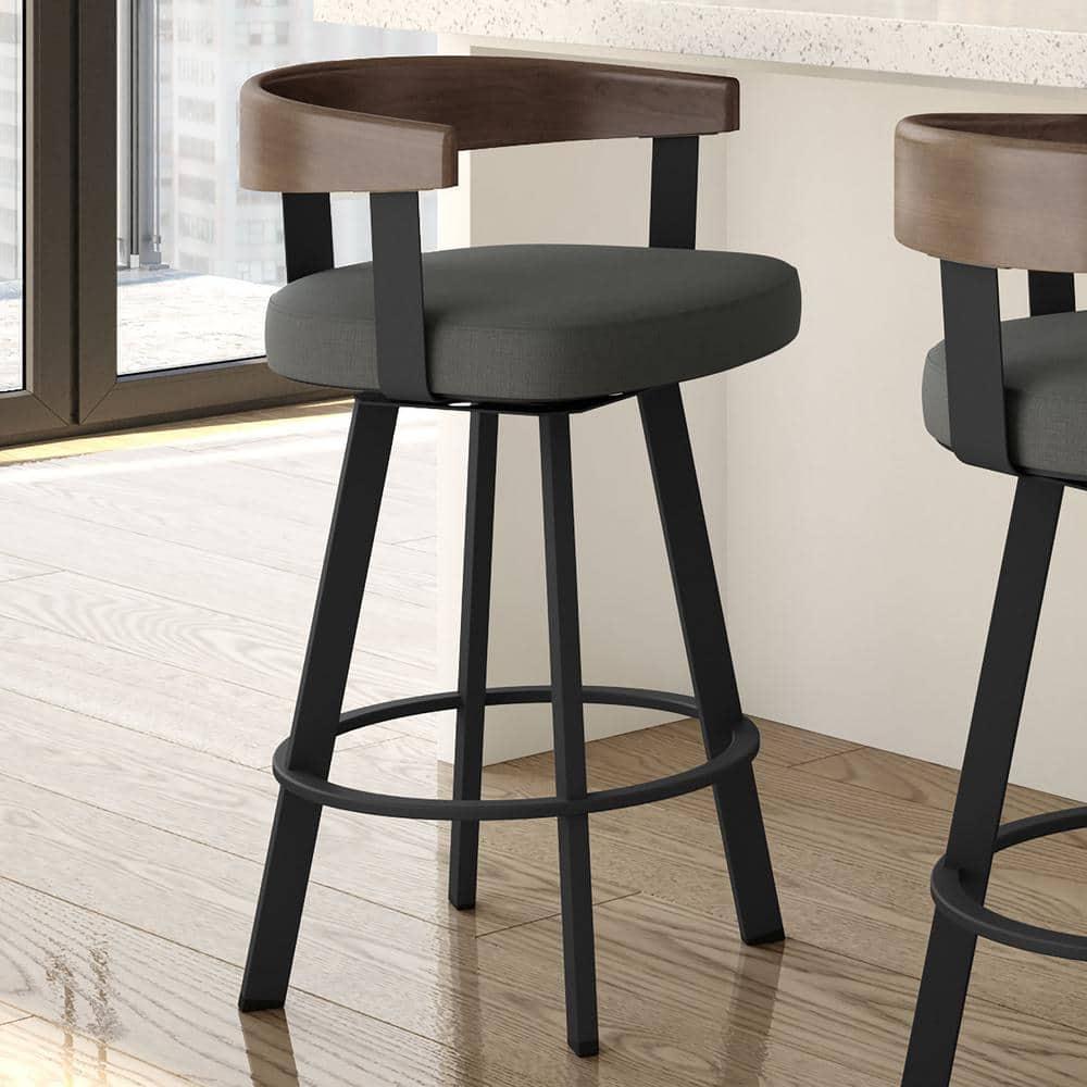 30" Lars Barstool & Gray/Dark Brown - Amisco: Swivel, Upholstered, Metal Frame, Modern Design