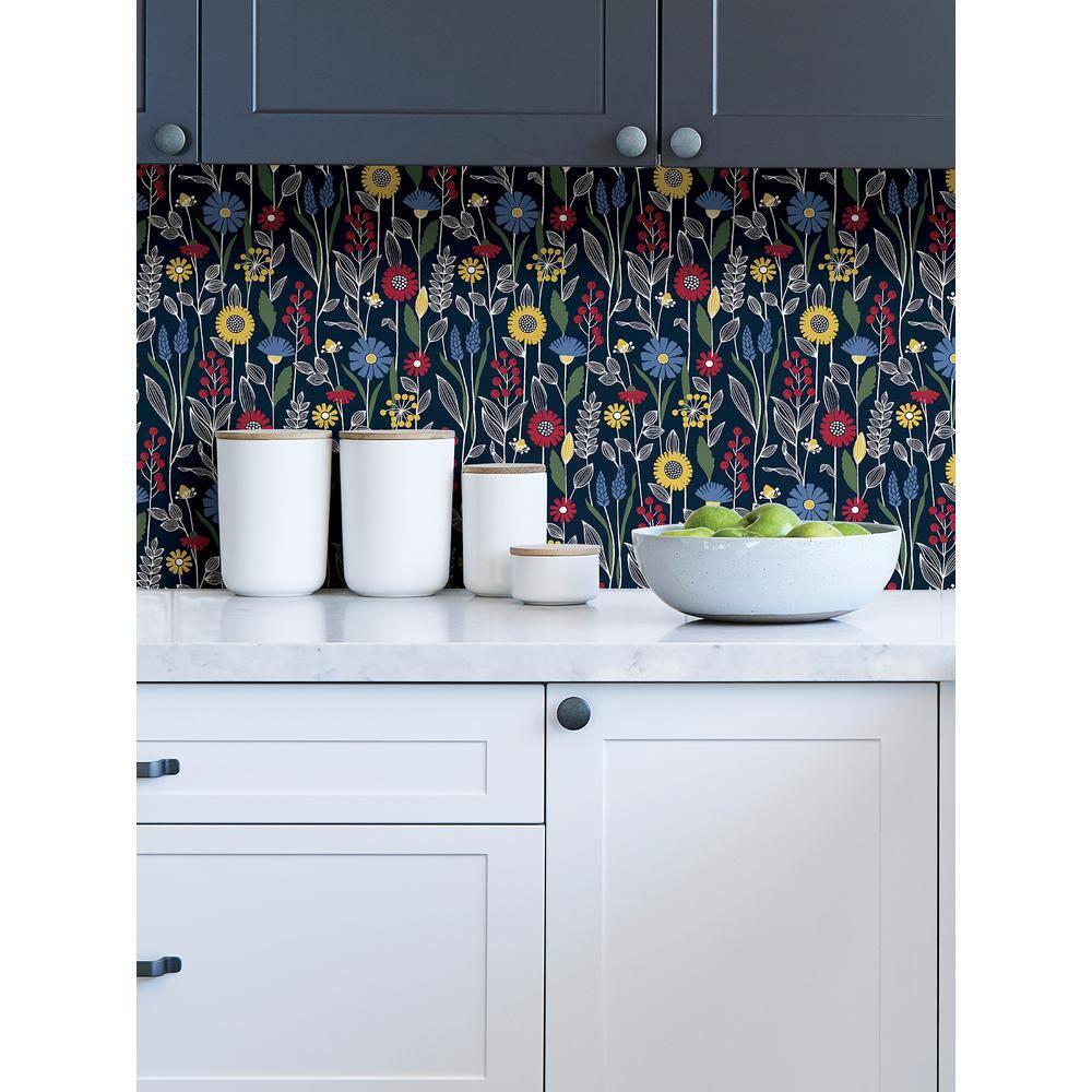 NuWallpaper Navy Jane Peel and Stick Wallpaper: Removable Floral Botanical PVC, Self-Adhesive, 30.75 Sq Ft Coverage