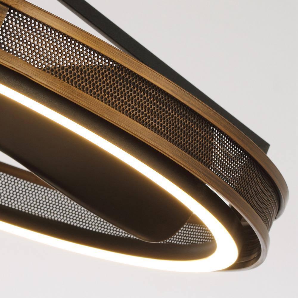 27-inch Industrial Bronze Mesh Caged Bladeless Ceiling Fan with LED Light and Remote