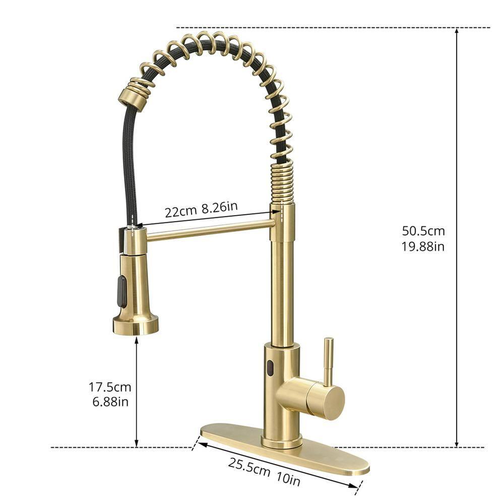Fapully Touchless Kitchen Faucet with Pull Down Sprayer, Brushed Gold Motion Sensor Smart Commercial Single Handle Single Hole Faucet for Kitchen Sink