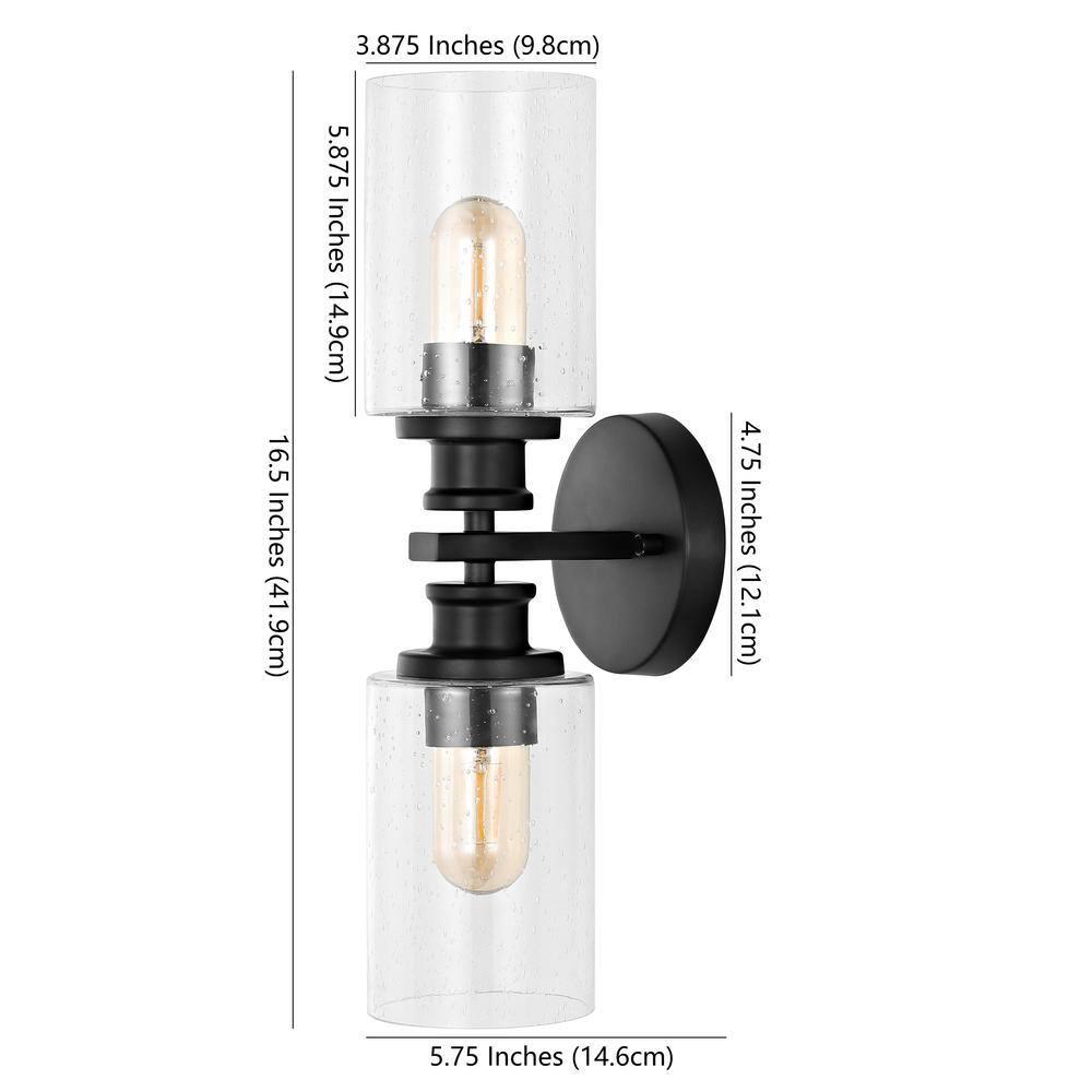 JONATHAN Y Jules Edison 16.5" Cylinder 2-Light Iron/Seeded Glass Farmhouse Contemporary LED Wall Sconce, Black