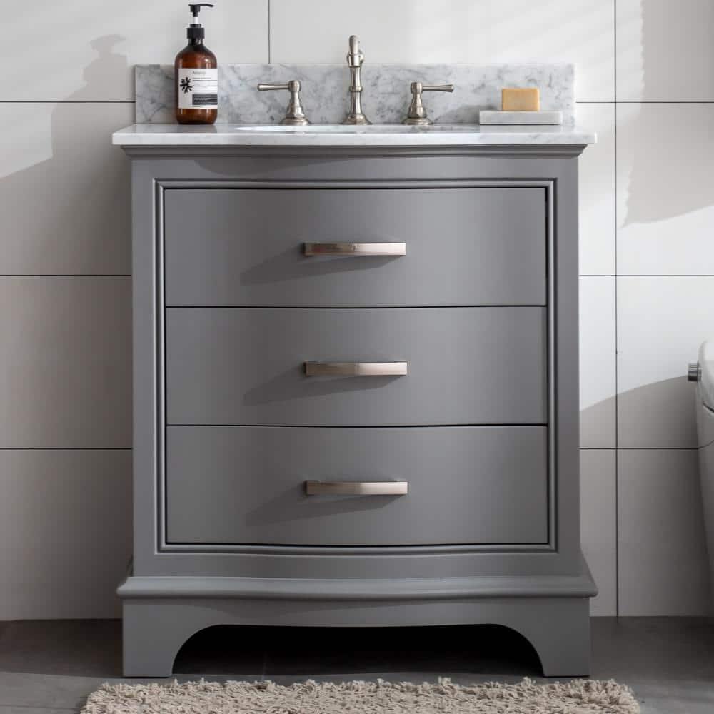 Monroe 30 in. W x 22 in. D Bath Vanity in Gray with Natural Marble Vanity Top in Carrara White with White Sink