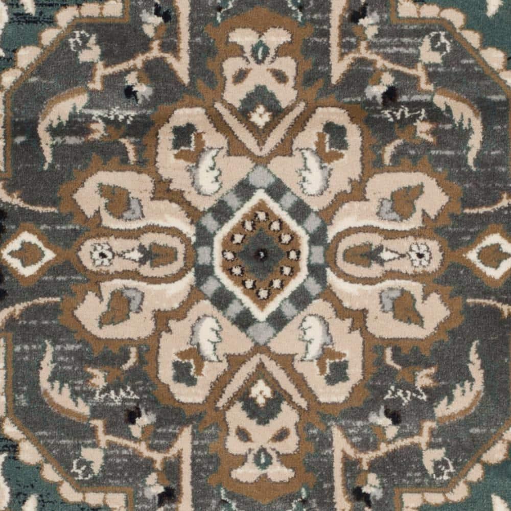 Teal and Grey Floral Synthetic 9' x 12' Area Rug