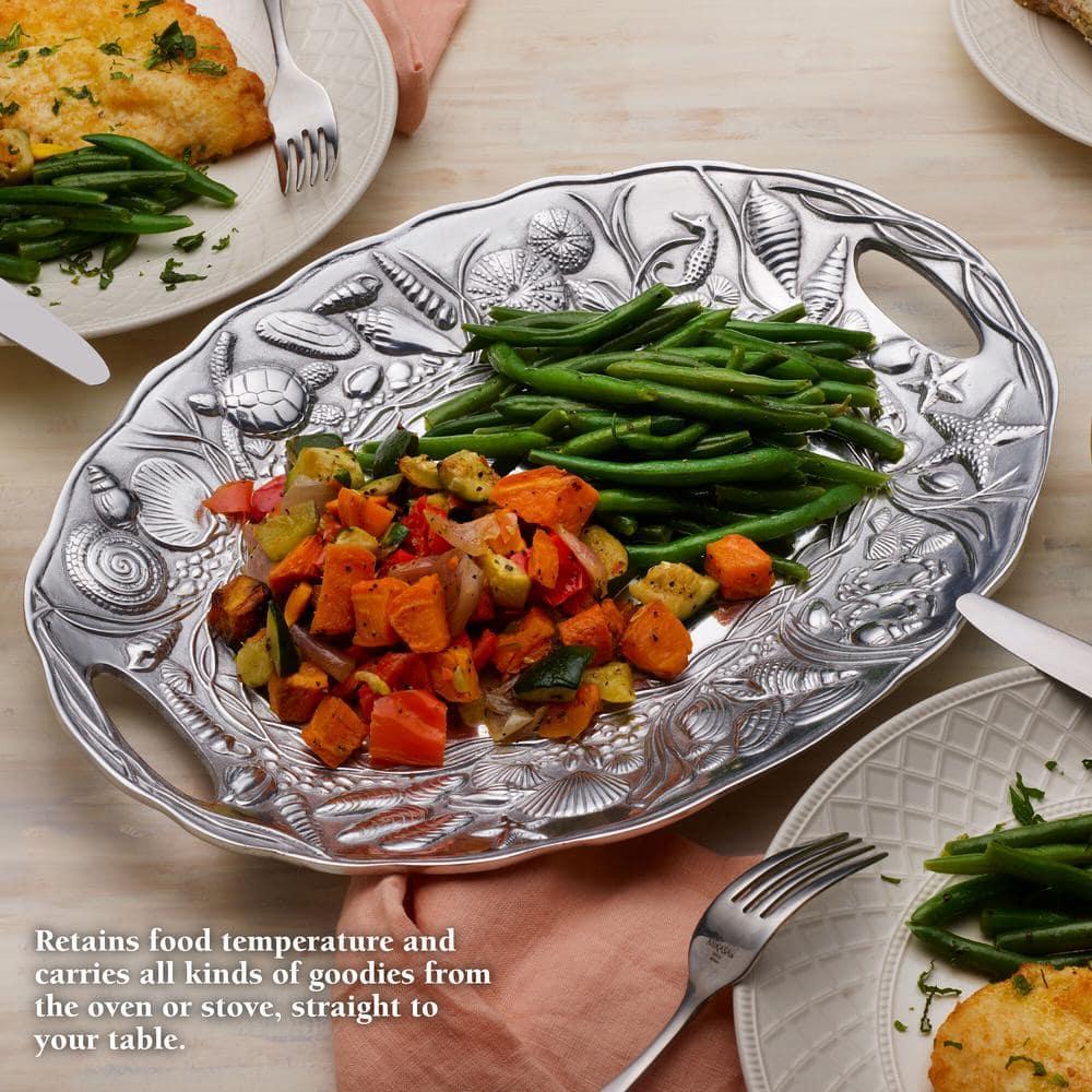 Coastal Silver Alloy Handle Tray with Ocean Motifs