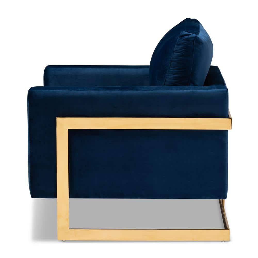 Baxton Studio Matteo Glam and Luxe Royal Blue Velvet Fabric Upholstered Gold Finished Armchair
