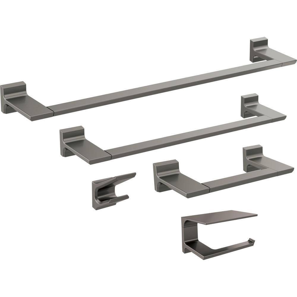 Delta 79956-KS Pivotal Bath Toilet Paper Holder w/ Shelf Black Stainless Steel Finish