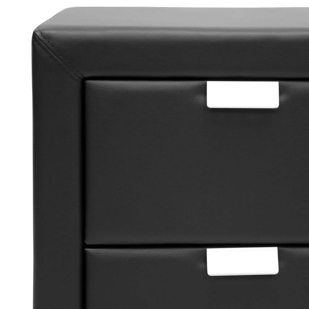 Baxton Studio Frey Upholstered Modern Nightstand Black: Faux Leather, Wood Frame, Bedside Table with Anti-Tip Hardware